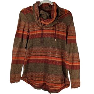 Vintage Woolrich Cotton Mile Run Aztec Orange Cowl Neck Tunic Top Size S